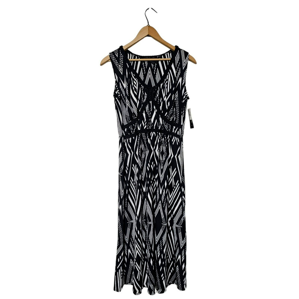 Style & Co. Grecian Inspired Dress Sz M Braided Trim Geometric Slinky Knit
